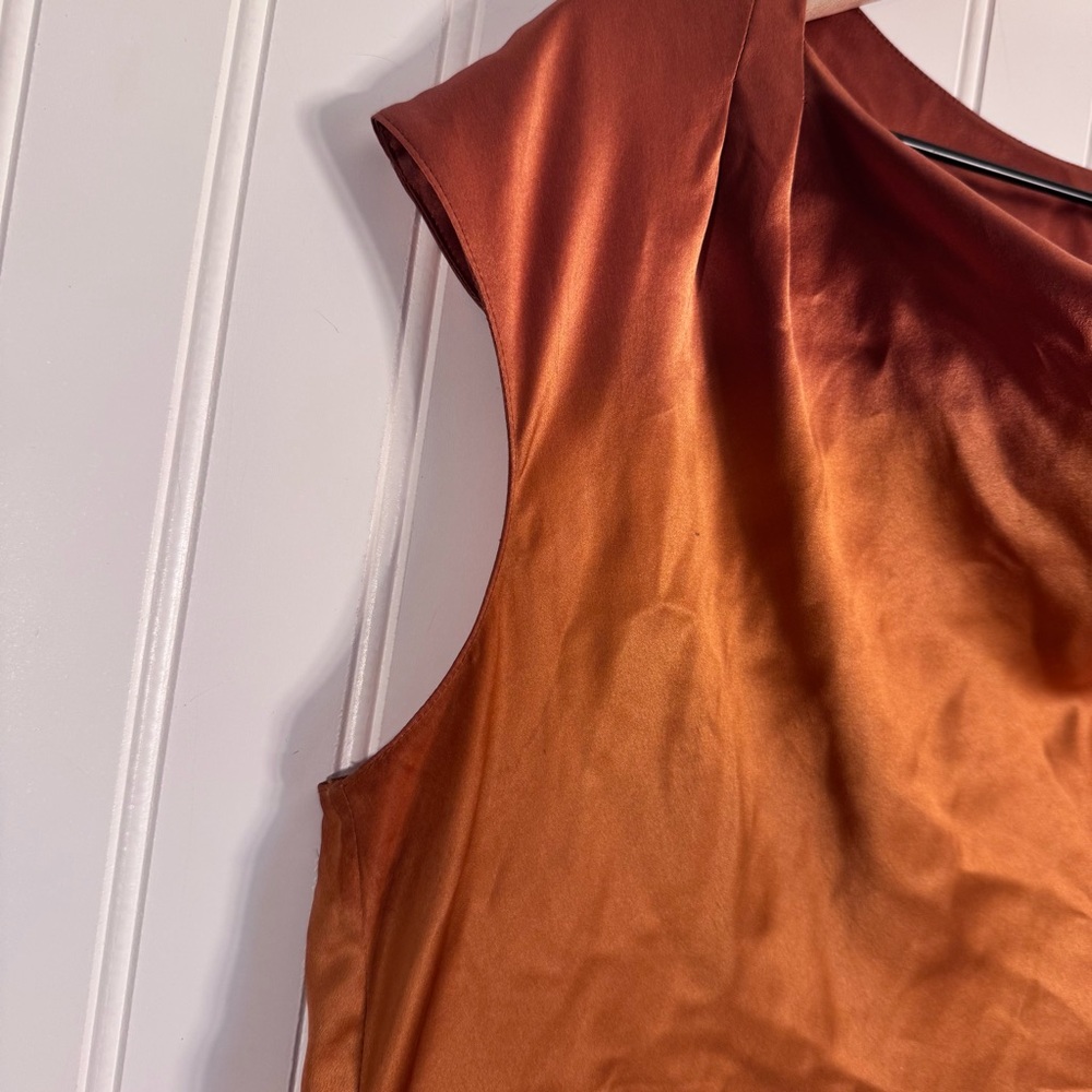 Ellen Tracy 100% Silk Cap Sleeveless Cowl Neck Blouse Tank Top Orange Size 8 - Picture 3 of 10